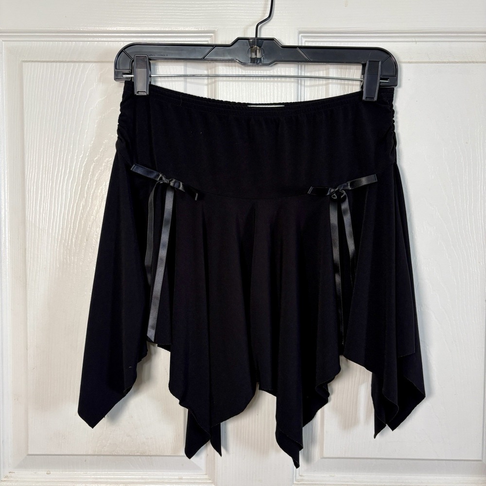 Y2K Byer Girl Black Fairy Mini Skirt XL Goth Witch Pixie Asymmetrical Hanky Hem